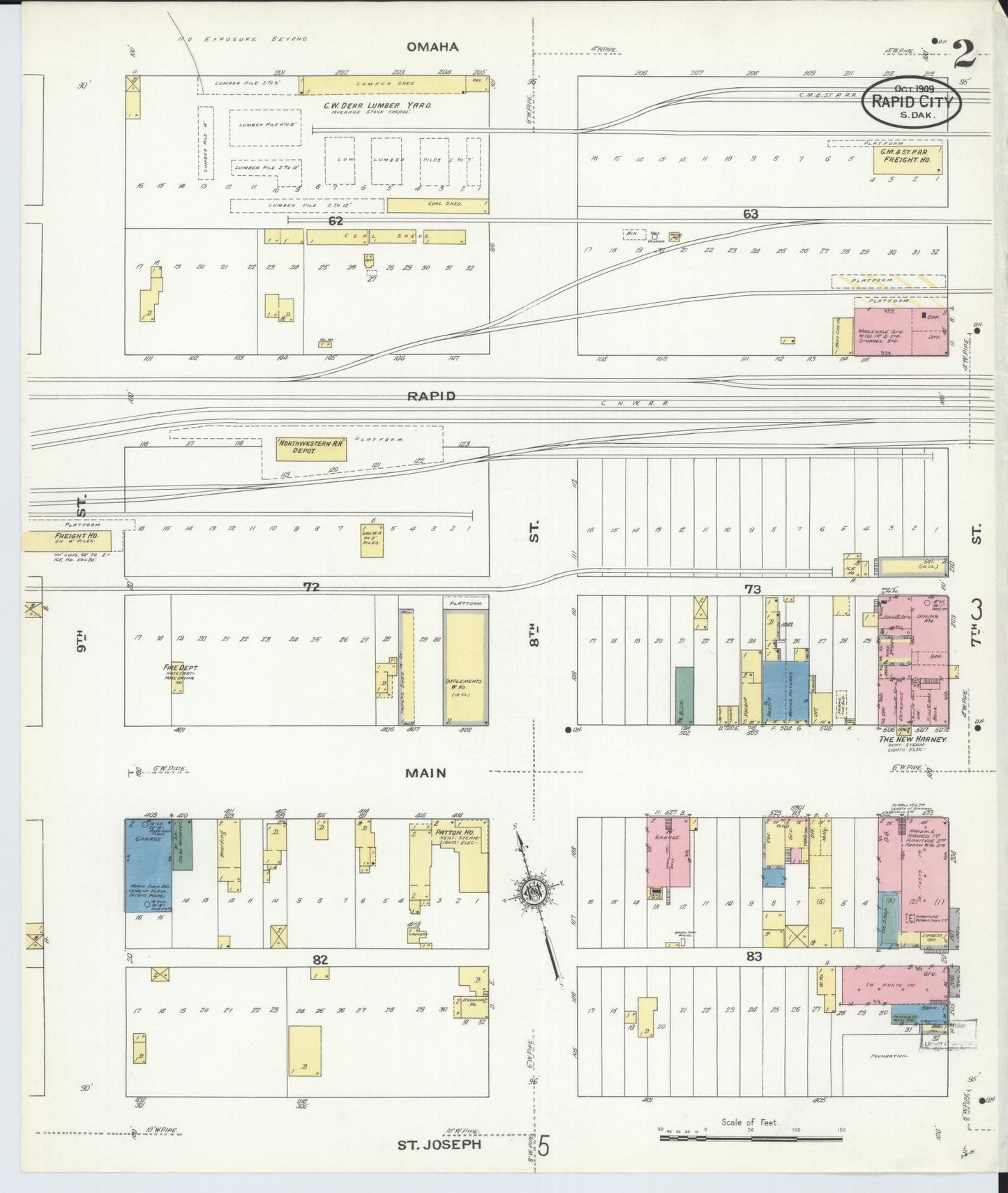Sanborn Fire Insurance Map from Rapid City, Pennington County, South Dakota (1909), Sheet #0002 - Complete Map Set gallery image, historic Sanborn map, vintage wall art, South Dakota South Dakota