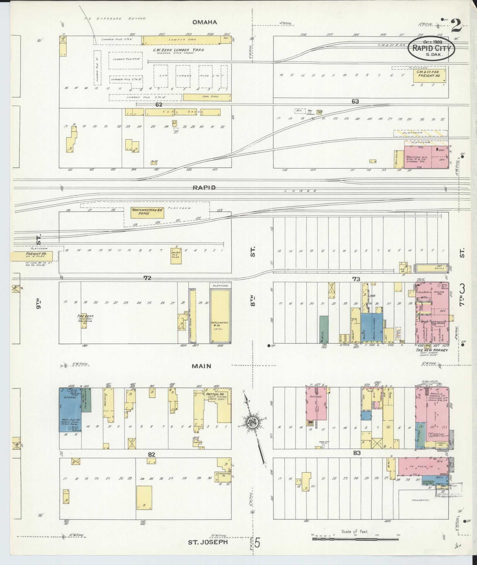 Sanborn Fire Insurance Map from Rapid City, Pennington County, South Dakota (1909), Sheet #0002 - Complete Map Set gallery image, historic Sanborn map, vintage wall art, South Dakota South Dakota