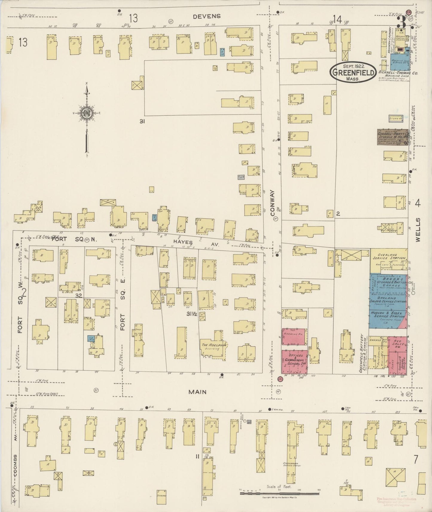 Sanborn Fire Insurance Map from Greenfield, Franklin County, Massachusetts (1922), Sheet #0003 - Complete Map Set gallery image, historic Sanborn map, vintage wall art, Massachusetts Massachusetts