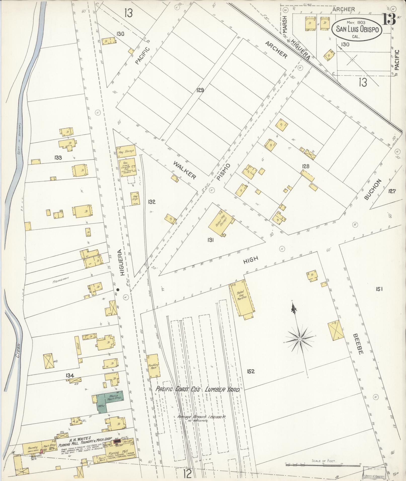 Sanborn Fire Insurance Map from San Luis Obispo, San Luis Obispo County, California (1903), Sheet #0013 - Complete Map Set gallery image, historic Sanborn map, vintage wall art, California California