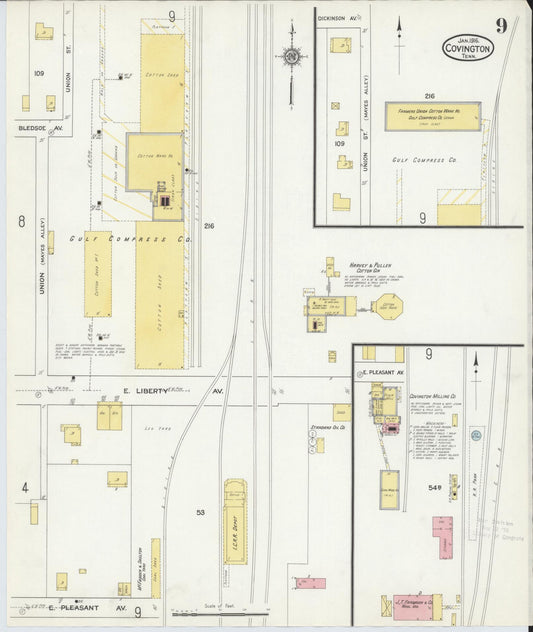 Sanborn Fire Insurance Map from Covington, Tipton County, Tennessee (1916), Sheet #0009 - Historic Sanborn Fire Insurance Map Print, vintage old map wall art, antique decor, genealogy gift, Tennessee Tennessee map