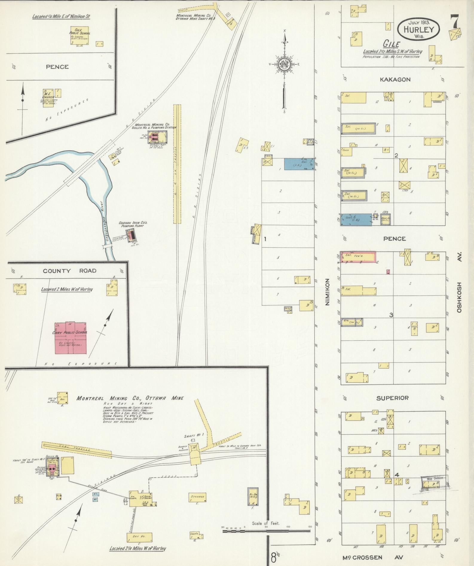 Sanborn Fire Insurance Map from Hurley, Iron County, Wisconsin (1913), Sheet #0007 - Historic Sanborn Fire Insurance Map Print, vintage old map wall art, antique decor, genealogy gift, Wisconsin Wisconsin map