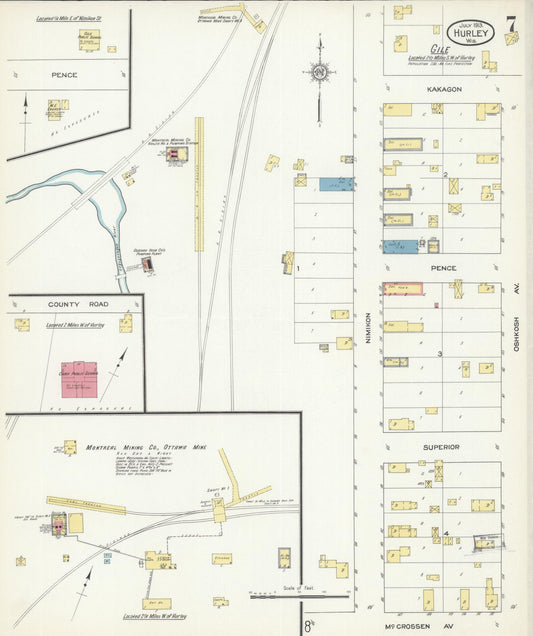 Sanborn Fire Insurance Map from Hurley, Iron County, Wisconsin (1913), Sheet #0007 - Historic Sanborn Fire Insurance Map Print, vintage old map wall art, antique decor, genealogy gift, Wisconsin Wisconsin map