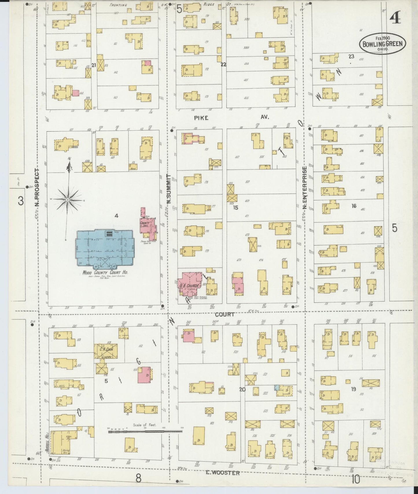 Sanborn Fire Insurance Map from Bowling Green, Wood County, Ohio (1900), Sheet #0004 - Historic Sanborn Fire Insurance Map Print, vintage old map wall art, antique decor, genealogy gift, Ohio Ohio map