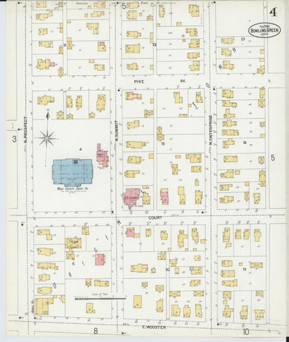 Sanborn Fire Insurance Map from Bowling Green, Wood County, Ohio (1900), Sheet #0004 - Historic Sanborn Fire Insurance Map Print, vintage old map wall art, antique decor, genealogy gift, Ohio Ohio map
