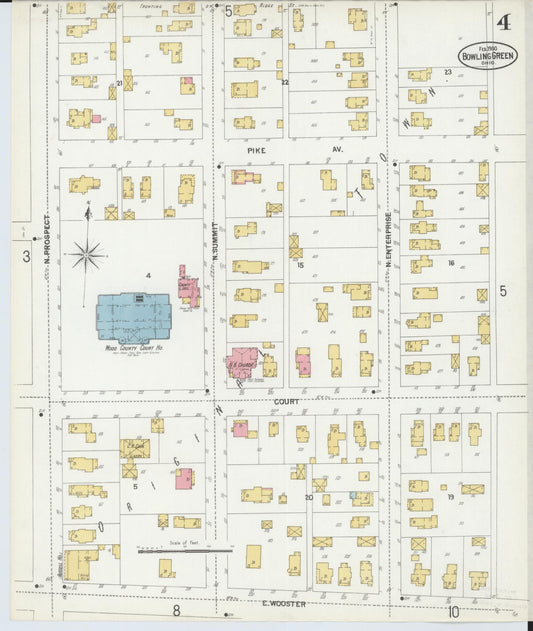 Sanborn Fire Insurance Map from Bowling Green, Wood County, Ohio (1900), Sheet #0004 - Historic Sanborn Fire Insurance Map Print, vintage old map wall art, antique decor, genealogy gift, Ohio Ohio map
