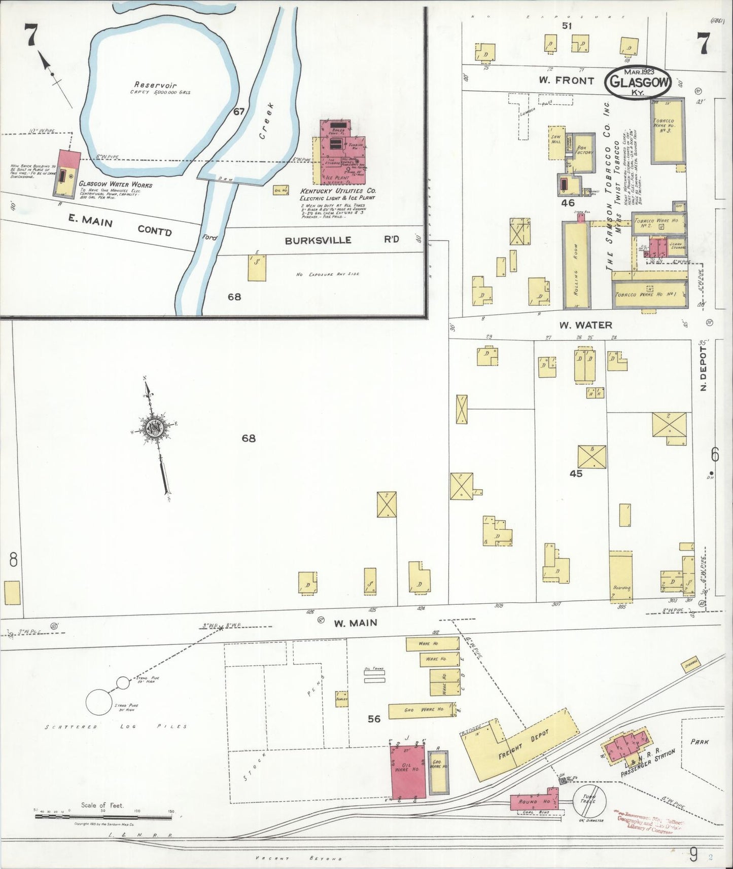 Sanborn Fire Insurance Map from Glasgow, Barren County, Kentucky (1923), Sheet #0007 - Complete Map Set gallery image, historic Sanborn map, vintage wall art, Kentucky Kentucky