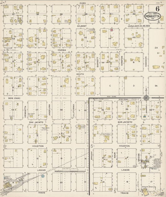 Sanborn Fire Insurance Map from Henrietta, Clay County, Texas (1922), Sheet #0006 - Historic Sanborn Fire Insurance Map Print, vintage old map wall art, antique decor, genealogy gift, Texas Texas map