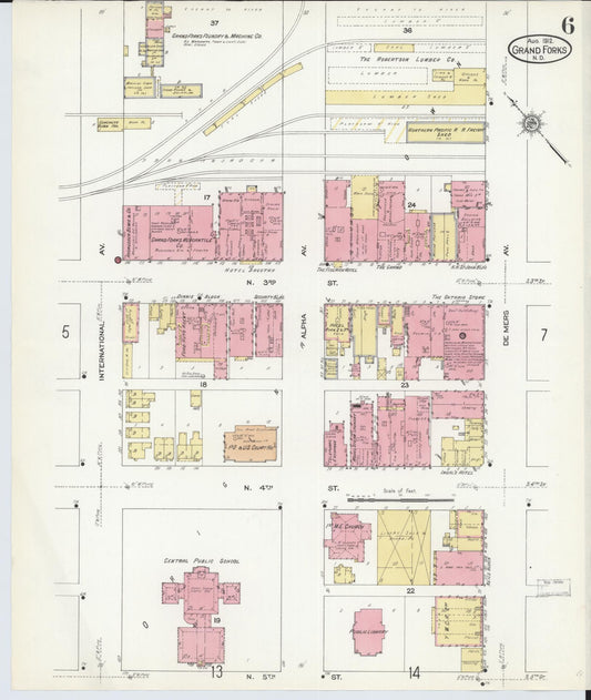Sanborn Fire Insurance Map from Grand Forks, Grand Forks County, North Dakota (1912), Sheet #0006 - Historic Sanborn Fire Insurance Map Print, vintage old map wall art, antique decor, genealogy gift, North Dakota North Dakota map
