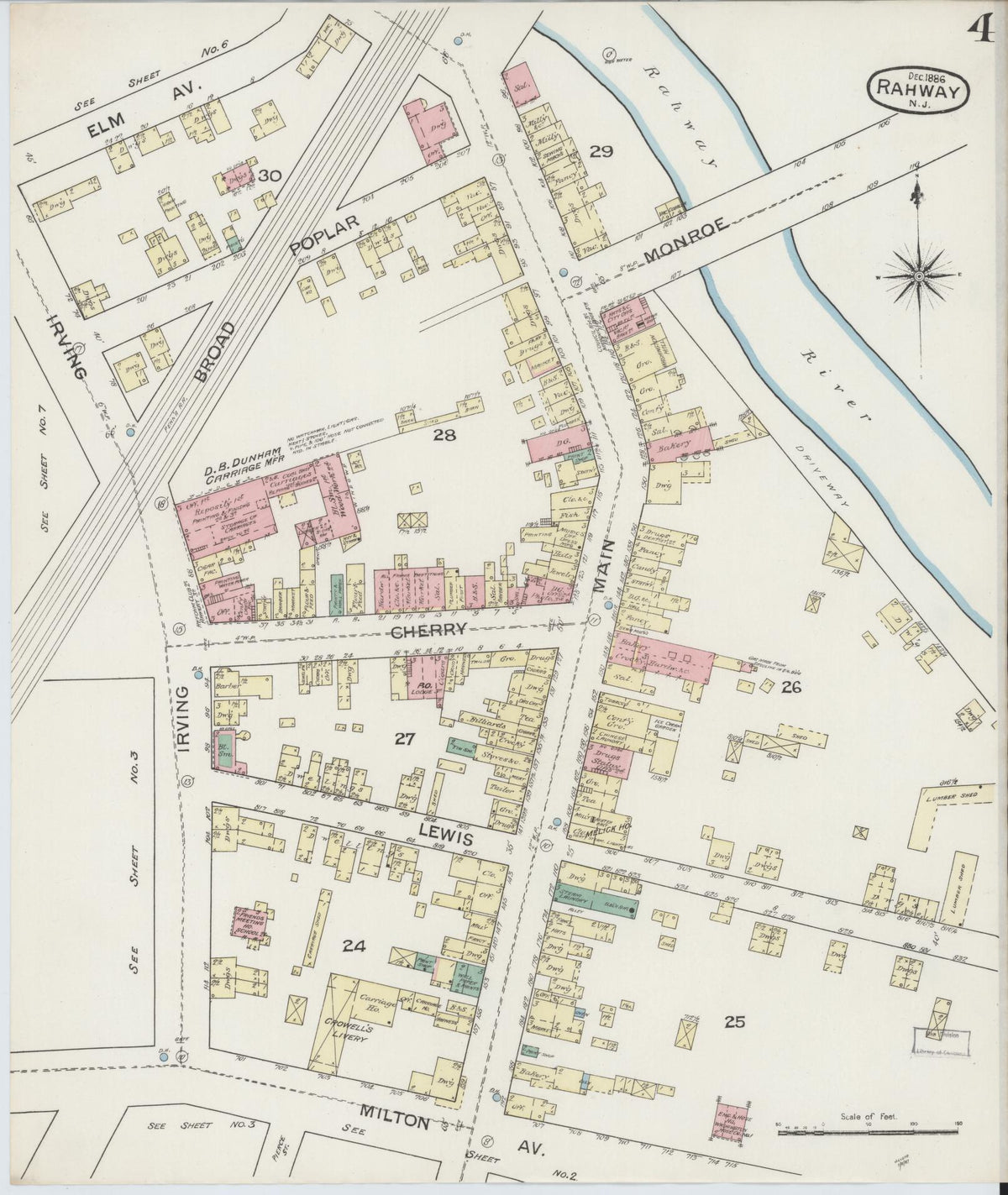 Sanborn Fire Insurance Map from Rahway, Union County, New Jersey (1886), Sheet #0004 - Historic Sanborn Fire Insurance Map Print, vintage old map wall art, antique decor, genealogy gift, New Jersey New Jersey map
