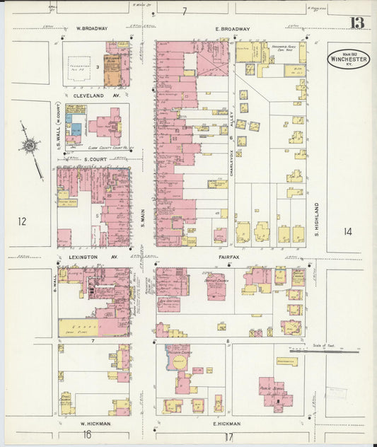 Sanborn Fire Insurance Map from Winchester, Clark County, Kentucky (1912), Sheet #0013 - Historic Sanborn Fire Insurance Map Print, vintage old map wall art, antique decor, genealogy gift, Kentucky Kentucky map