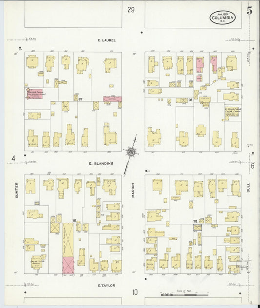 Sanborn Fire Insurance Map from Columbia, Richland County, South Carolina (1910), Sheet #0005 - Historic Sanborn Fire Insurance Map Print, vintage old map wall art, antique decor, genealogy gift, South Carolina South Carolina map