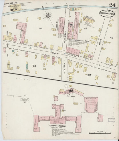 Sanborn Fire Insurance Map from Poughkeepsie, Dutchess County, New York (1887), Sheet #0024 - Historic Sanborn Fire Insurance Map Print, vintage old map wall art, antique decor, genealogy gift, New York New York map