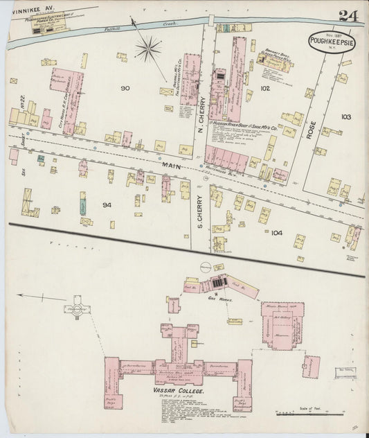 Sanborn Fire Insurance Map from Poughkeepsie, Dutchess County, New York (1887), Sheet #0024 - Historic Sanborn Fire Insurance Map Print, vintage old map wall art, antique decor, genealogy gift, New York New York map