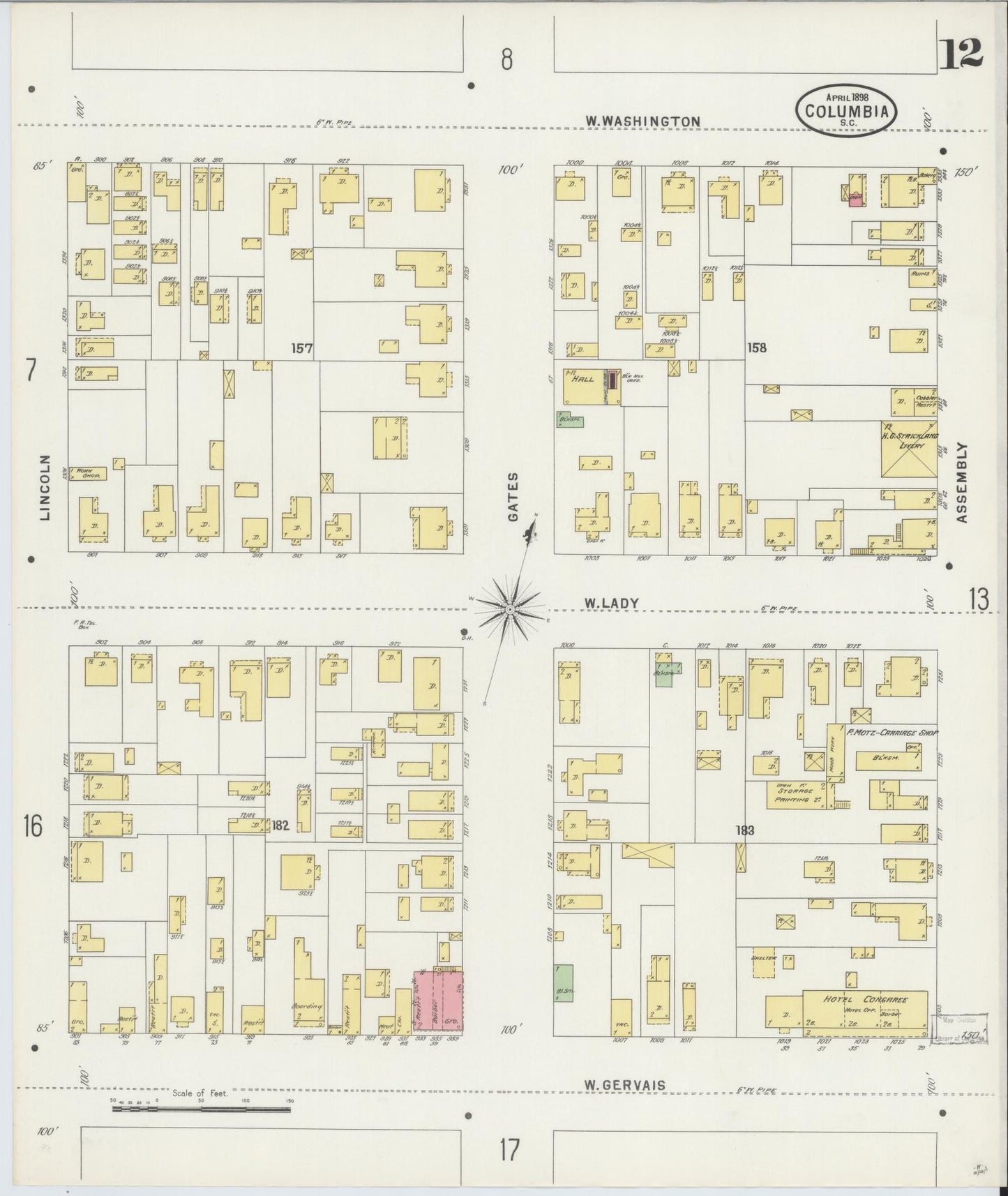 Sanborn Fire Insurance Map from Columbia, Richland County, South Carolina (1898), Sheet #0012 - Complete Map Set gallery image, historic Sanborn map, vintage wall art, South Carolina South Carolina
