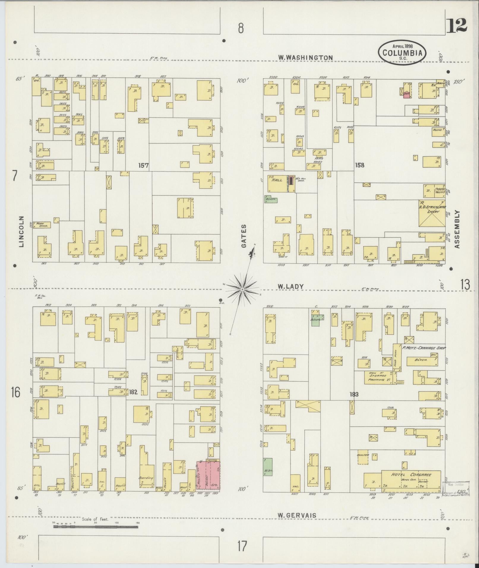 Sanborn Fire Insurance Map from Columbia, Richland County, South Carolina (1898), Sheet #0012 - Complete Map Set gallery image, historic Sanborn map, vintage wall art, South Carolina South Carolina