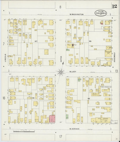 Sanborn Fire Insurance Map from Columbia, Richland County, South Carolina (1898), Sheet #0012 - Complete Map Set gallery image, historic Sanborn map, vintage wall art, South Carolina South Carolina