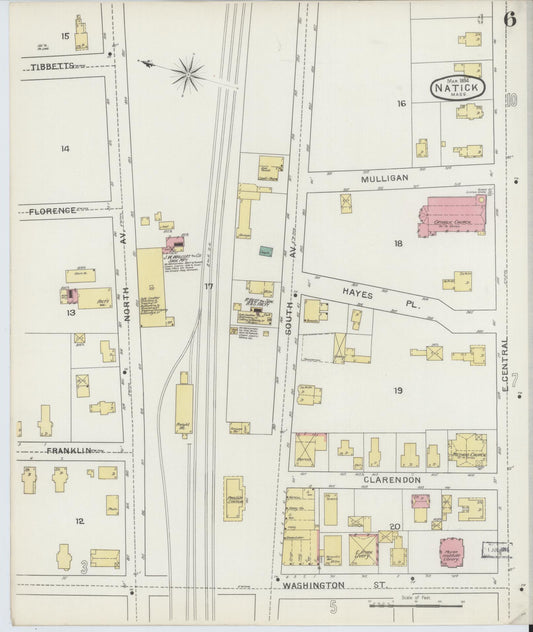 Sanborn Fire Insurance Map from Natick, Middlesex County, Massachusetts (1894), Sheet #0006 - Historic Sanborn Fire Insurance Map Print, vintage old map wall art, antique decor, genealogy gift, Massachusetts Massachusetts map