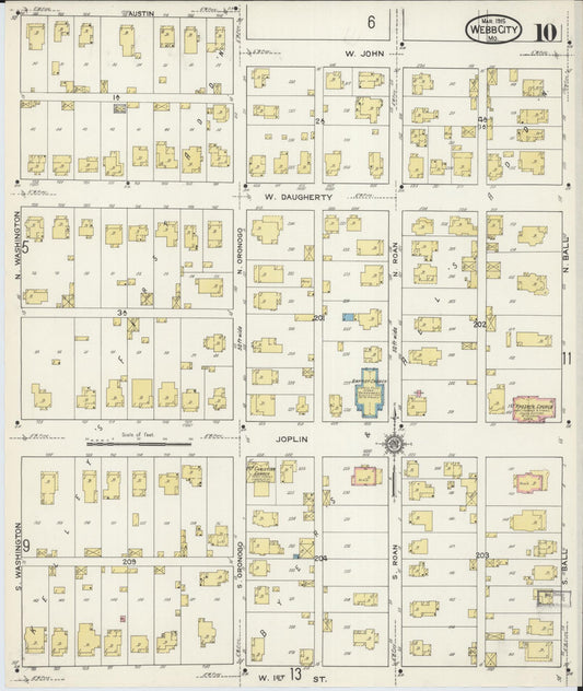 Sanborn Fire Insurance Map from Webb City, Jasper County, Missouri (1915), Sheet #0010 - Historic Sanborn Fire Insurance Map Print, vintage old map wall art, antique decor, genealogy gift, Missouri Missouri map