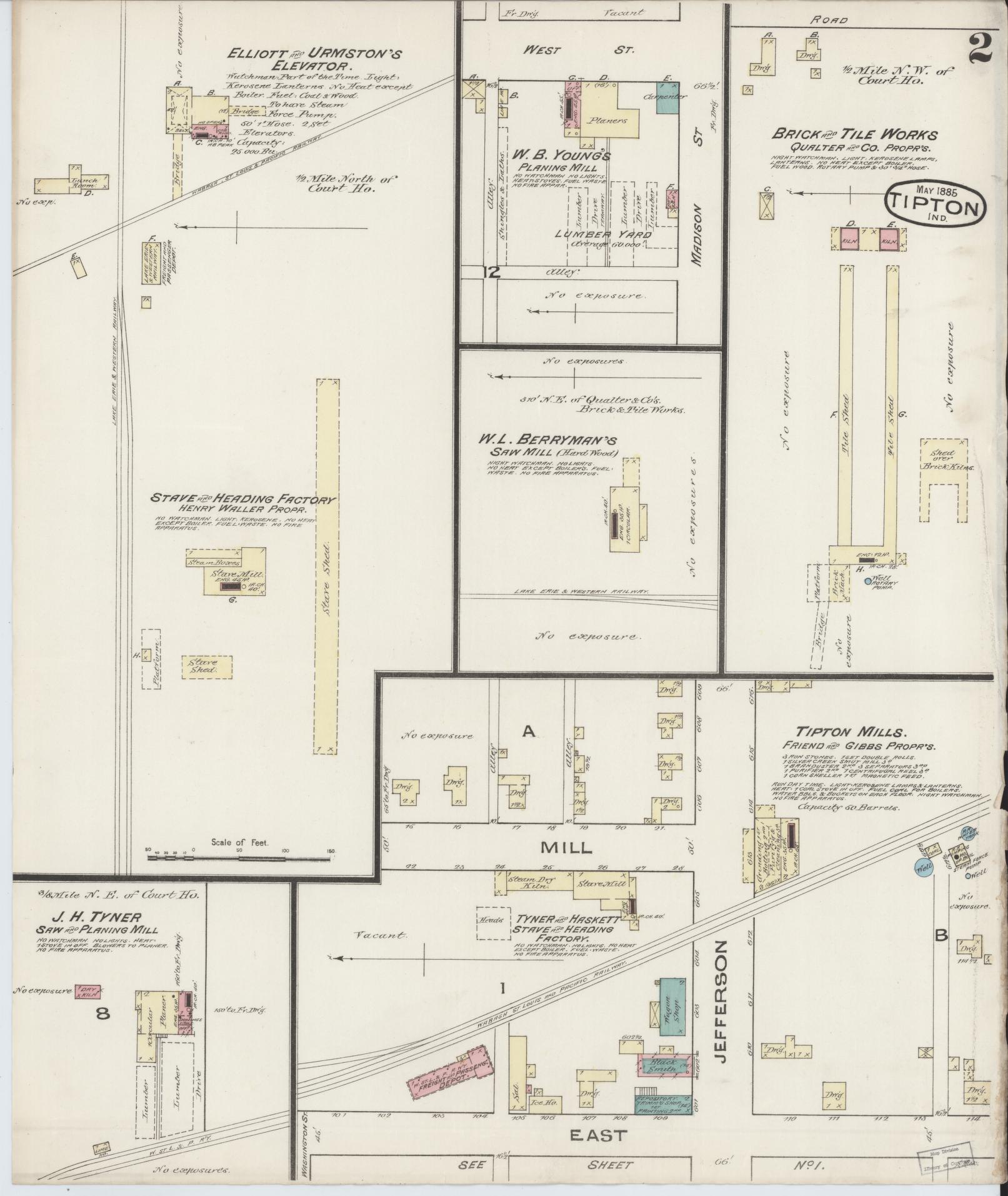 Sanborn Fire Insurance Map from Tipton, Tipton County, Indiana (1885), Sheet #0002 - Complete Map Set gallery image, historic Sanborn map, vintage wall art, Indiana Indiana