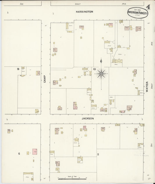 Sanborn Fire Insurance Map from American Fork, Utah County, Utah (1890), Sheet #0004 - Historic Sanborn Fire Insurance Map Print, vintage old map wall art, antique decor, genealogy gift, American Fork Utah map