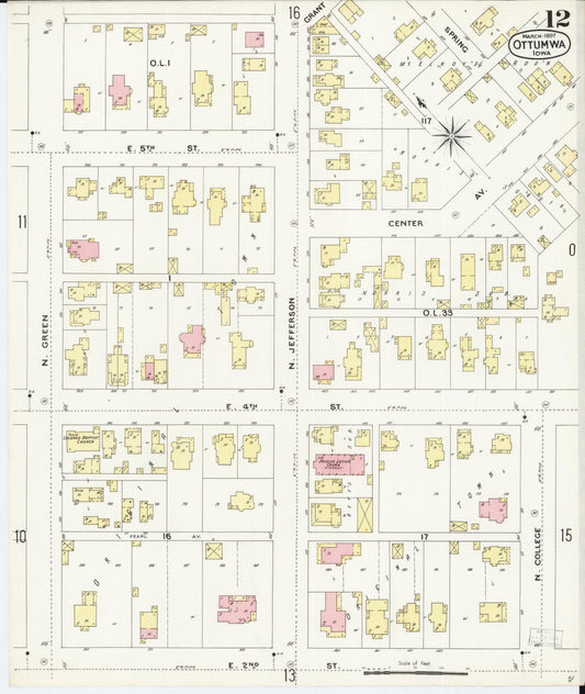 Sanborn Fire Insurance Map from Ottumwa, Wapello County, Iowa (1897), Sheet #0012 - Historic Sanborn Fire Insurance Map Print, vintage old map wall art