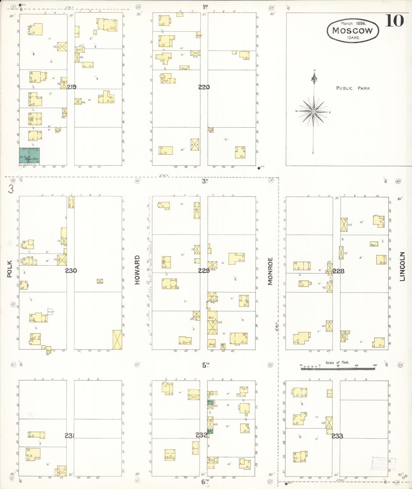 Sanborn Fire Insurance Map from Moscow, Latah County, Idaho (1896), Sheet #0010 - Complete Map Set gallery image, historic Sanborn map, vintage wall art, Idaho Idaho