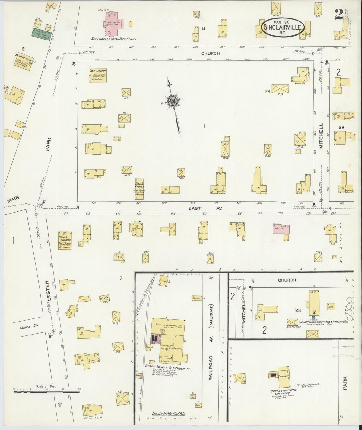 Sanborn Fire Insurance Map from Sinclairville, Chautauqua County, New York (1910), Sheet #0002 - Historic Sanborn Fire Insurance Map Print, vintage old map wall art, antique decor, genealogy gift, New York New York map