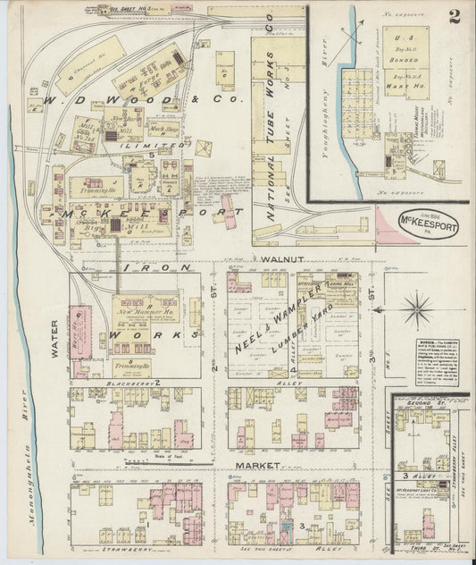Sanborn Fire Insurance Map from McKeesport, Allegheny County, Pennsylvania (1884), Sheet #0002 - Historic Sanborn Fire Insurance Map Print, vintage old map wall art, antique decor, genealogy gift, Pennsylvania Pennsylvania map