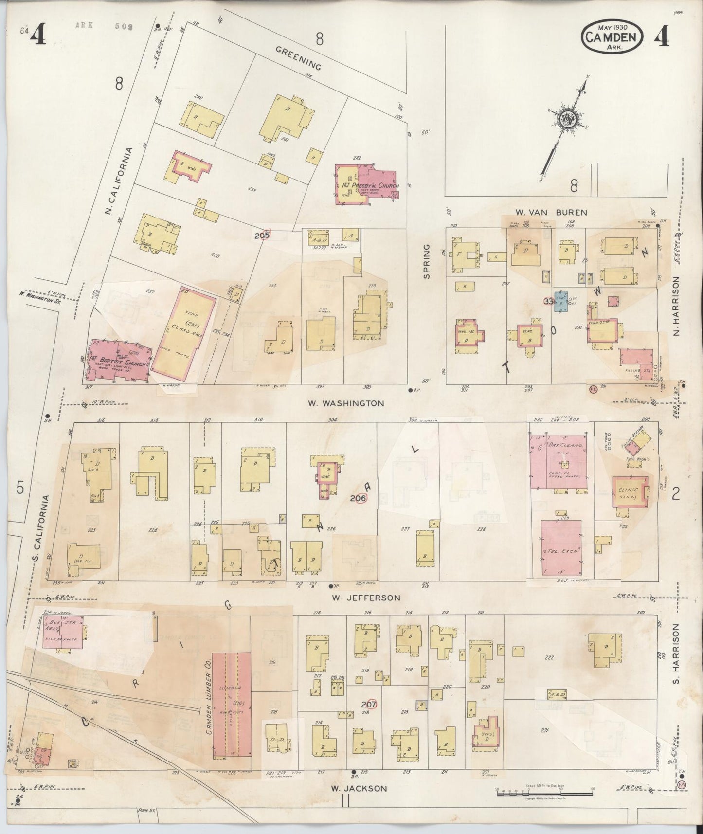 Sanborn Fire Insurance Map from Camden, Ouachita County, Arkansas (1948), Sheet #0004 - Historic Sanborn Fire Insurance Map Print, vintage old map wall art, antique decor, genealogy gift, Arkansas Arkansas map