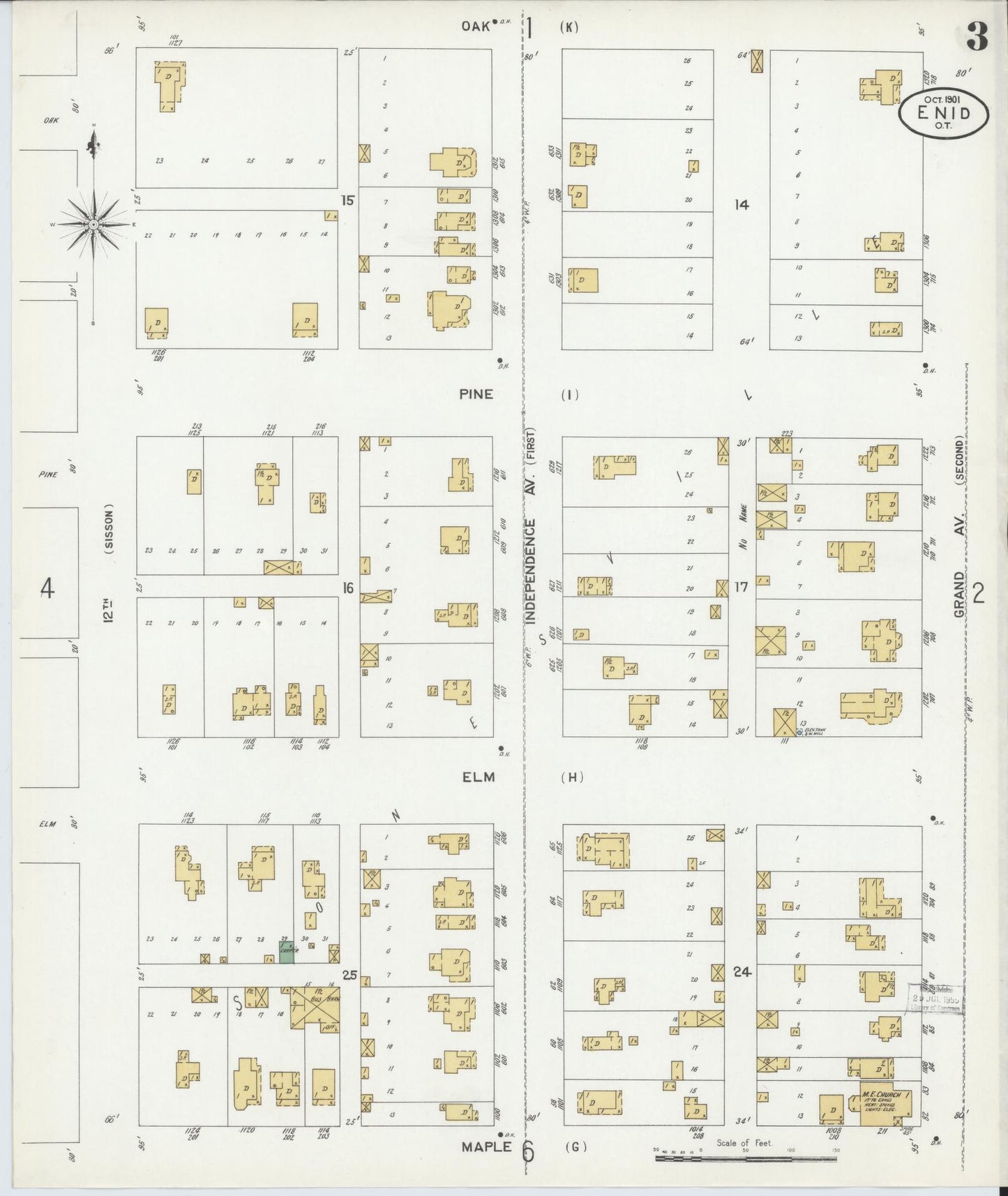 Sanborn Fire Insurance Map from Enid, Garfield County, Oklahoma (1901), Sheet #0003 - Complete Map Set gallery image, historic Sanborn map, vintage wall art, Oklahoma Oklahoma