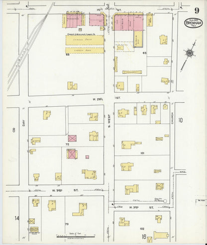 Sanborn Fire Insurance Map from Brenham, Washington County, Texas (1920), Sheet #0009 - Historic Sanborn Fire Insurance Map Print, vintage old map wall art, antique decor, genealogy gift, Texas Texas map