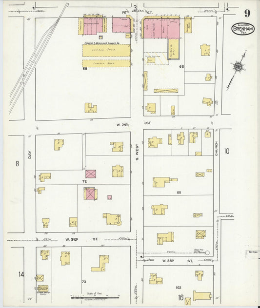 Sanborn Fire Insurance Map from Brenham, Washington County, Texas (1920), Sheet #0009 - Historic Sanborn Fire Insurance Map Print, vintage old map wall art, antique decor, genealogy gift, Texas Texas map