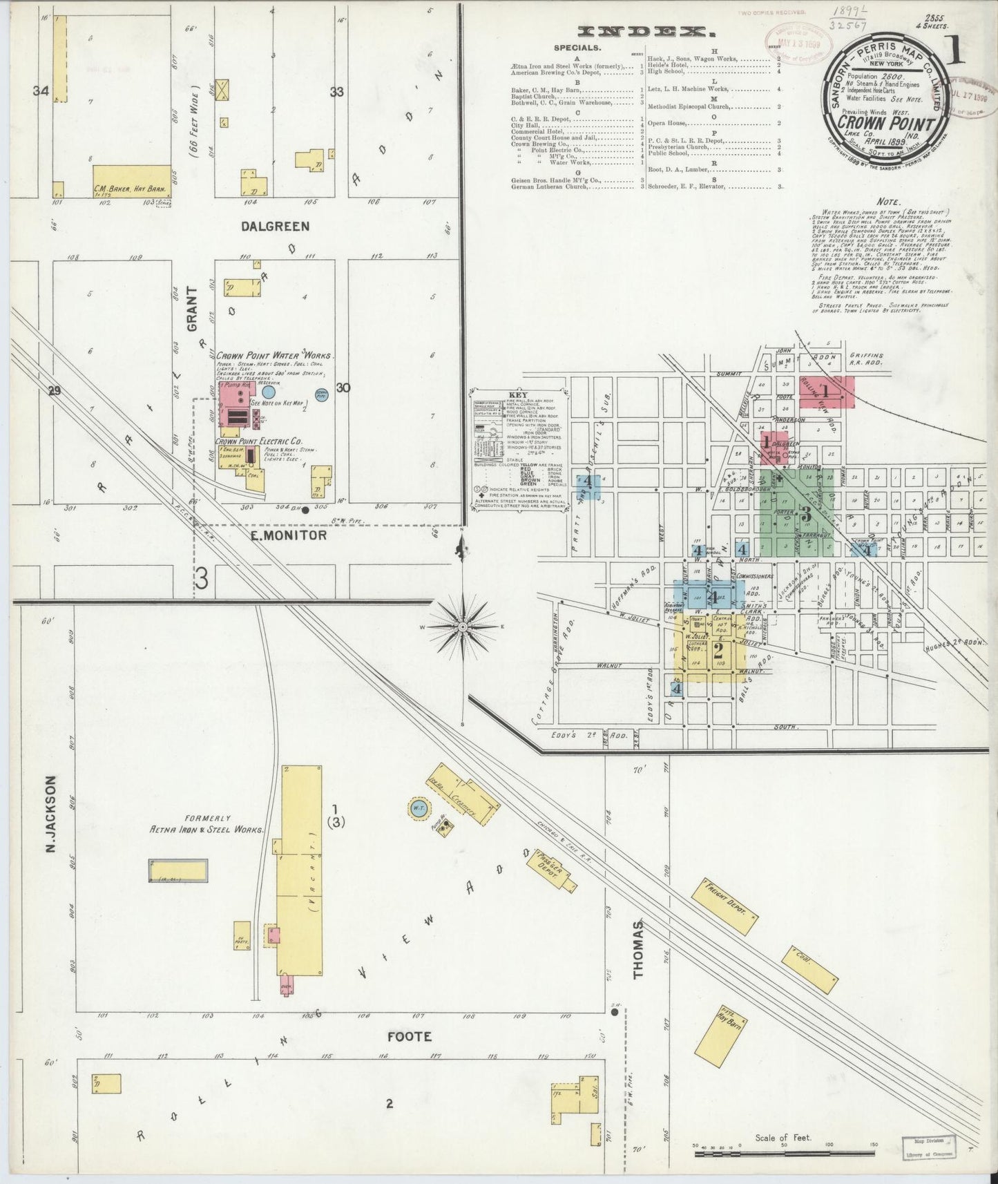 Sanborn Fire Insurance Map from Crown Point, Lake County, Indiana (1899), Sheet #0001 - Complete Map Set gallery image, historic Sanborn map, vintage wall art, Indiana Indiana