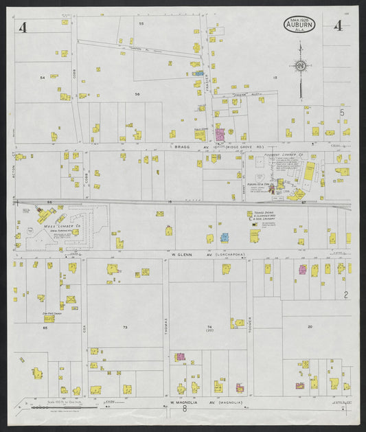Sanborn Fire Insurance Map from Auburn, Lee County, Alabama (1928), Sheet #0004 - Historic Sanborn Fire Insurance Map Print, vintage old map wall art, antique decor, genealogy gift, Alabama Alabama map