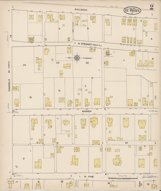 Sanborn Fire Insurance Map from De Ridder, Beauregard Parish, Louisiana (1921), Sheet #0002 - Historic Sanborn Fire Insurance Map Print, vintage old map wall art, antique decor, genealogy gift, Louisiana Louisiana map