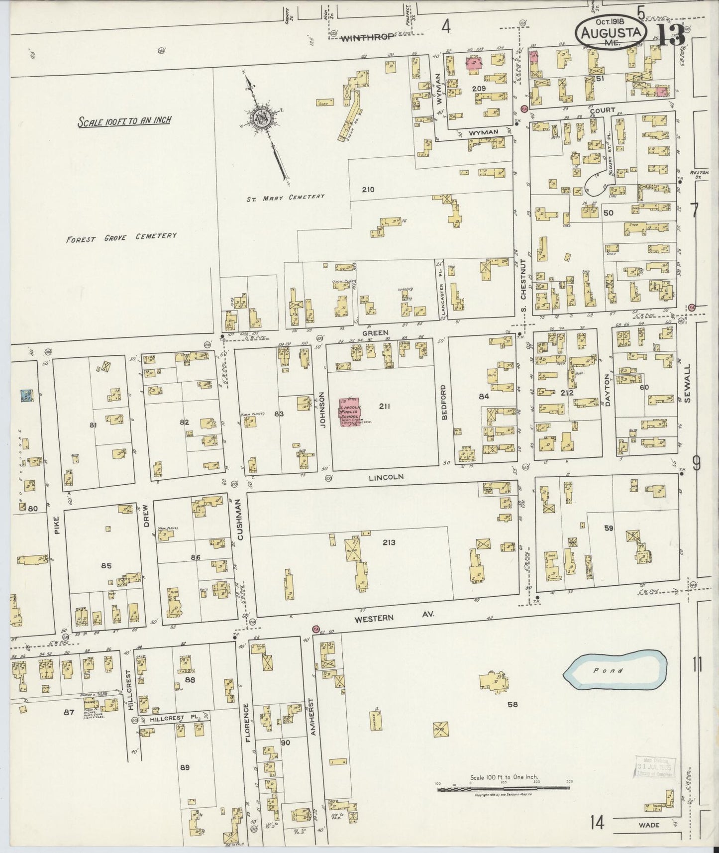 Sanborn Fire Insurance Map from Augusta, Kennebec County, Maine (1918), Sheet #0013 - Complete Map Set gallery image, historic Sanborn map, vintage wall art, Maine Maine