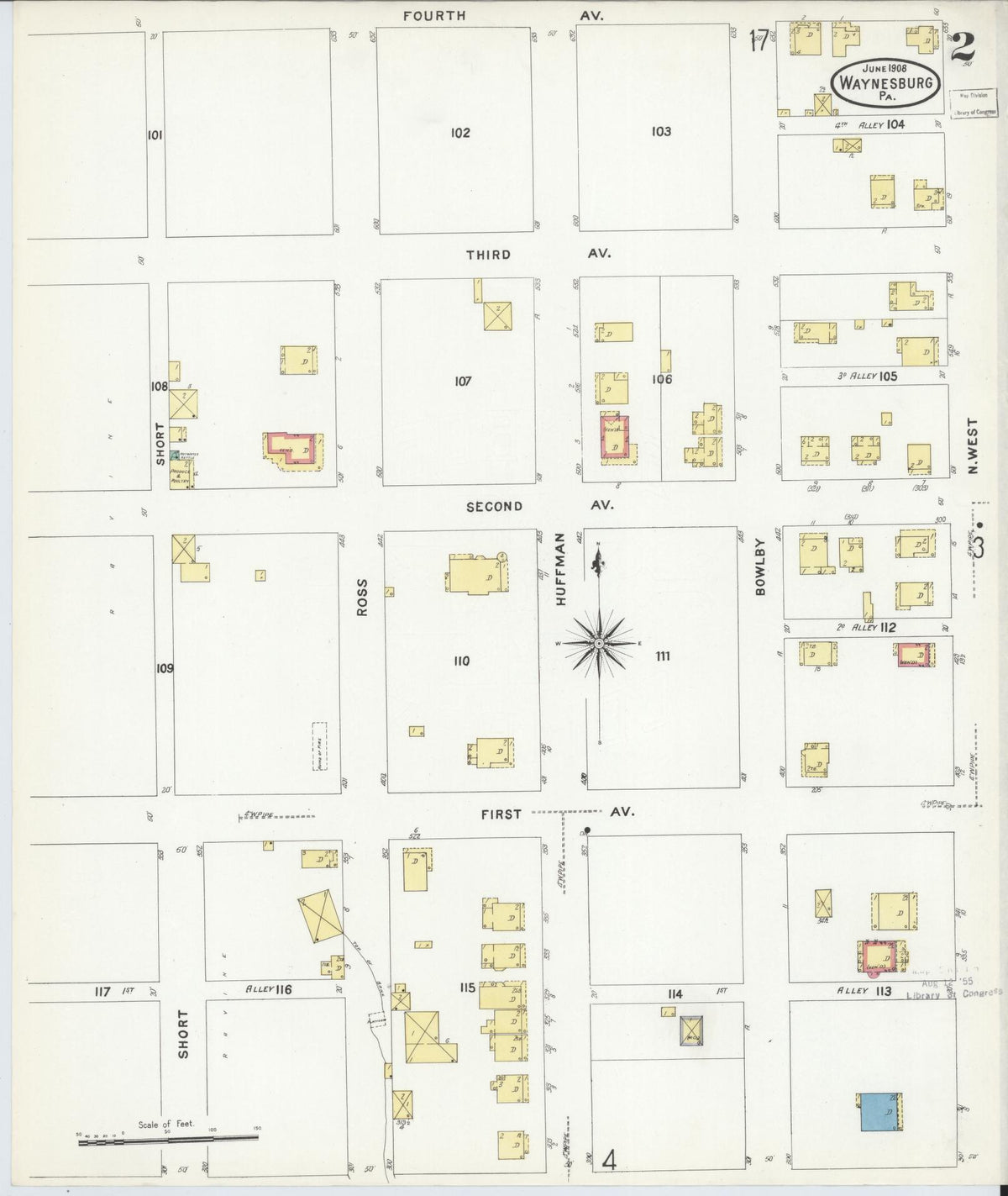 Sanborn Fire Insurance Map from Waynesburg, Greene County, Pennsylvania (1908), Sheet #0002 - Historic Sanborn Fire Insurance Map Print, vintage old map wall art, antique decor, genealogy gift, Pennsylvania Pennsylvania map
