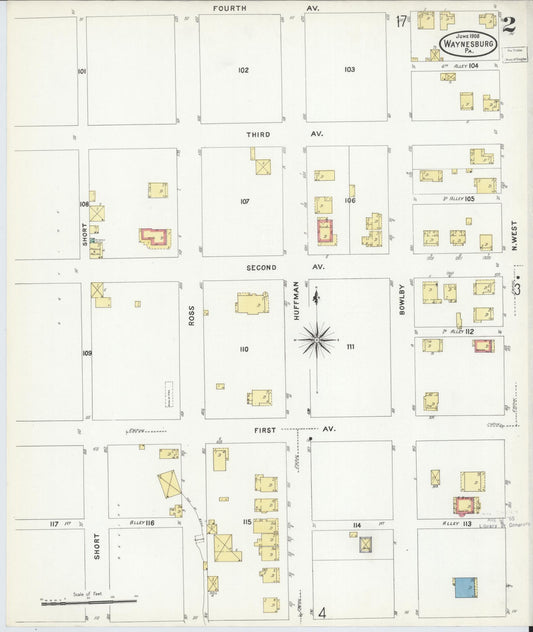 Sanborn Fire Insurance Map from Waynesburg, Greene County, Pennsylvania (1908), Sheet #0002 - Historic Sanborn Fire Insurance Map Print, vintage old map wall art, antique decor, genealogy gift, Pennsylvania Pennsylvania map