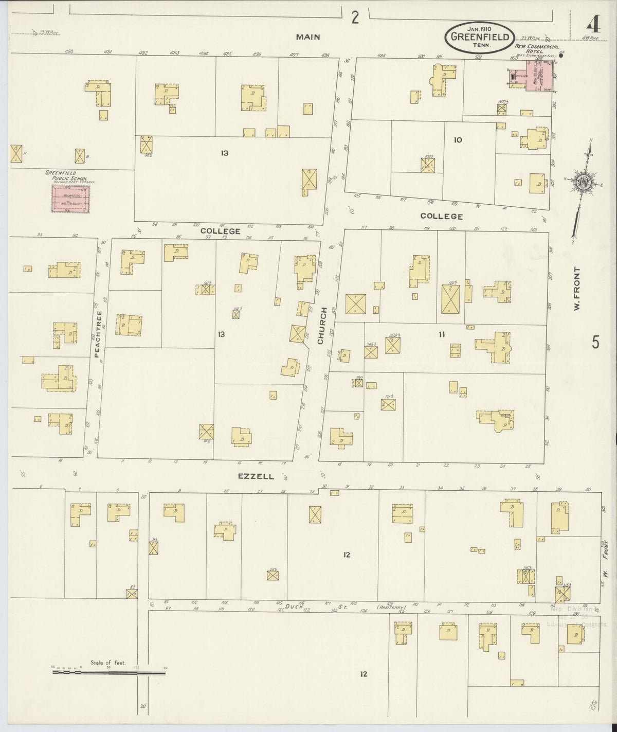 Sanborn Fire Insurance Map from Greenfield, Weakley County, Tennessee (1910), Sheet #0004 - Complete Map Set gallery image, historic Sanborn map, vintage wall art, Tennessee Tennessee