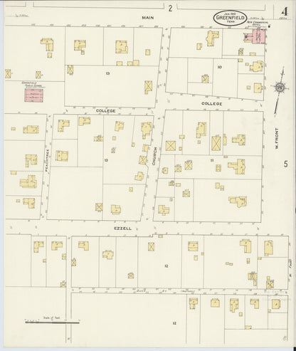Sanborn Fire Insurance Map from Greenfield, Weakley County, Tennessee (1910), Sheet #0004 - Complete Map Set gallery image, historic Sanborn map, vintage wall art, Tennessee Tennessee