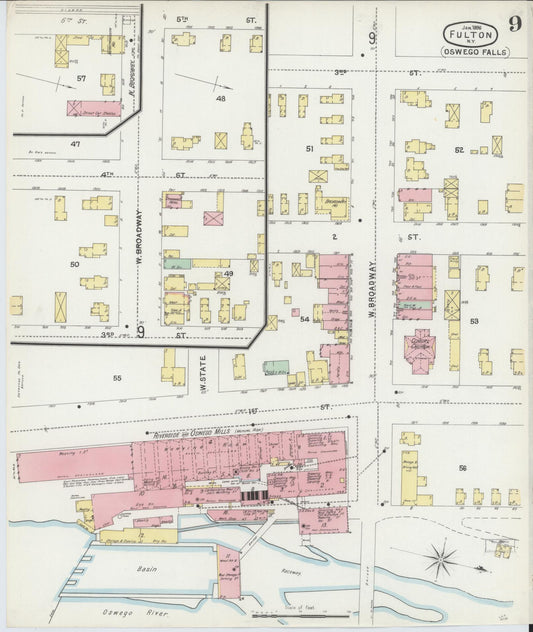 Sanborn Fire Insurance Map from Fulton, Oswego County, New York (1896), Sheet #0009 - Historic Sanborn Fire Insurance Map Print, vintage old map wall art, antique decor, genealogy gift, New York New York map