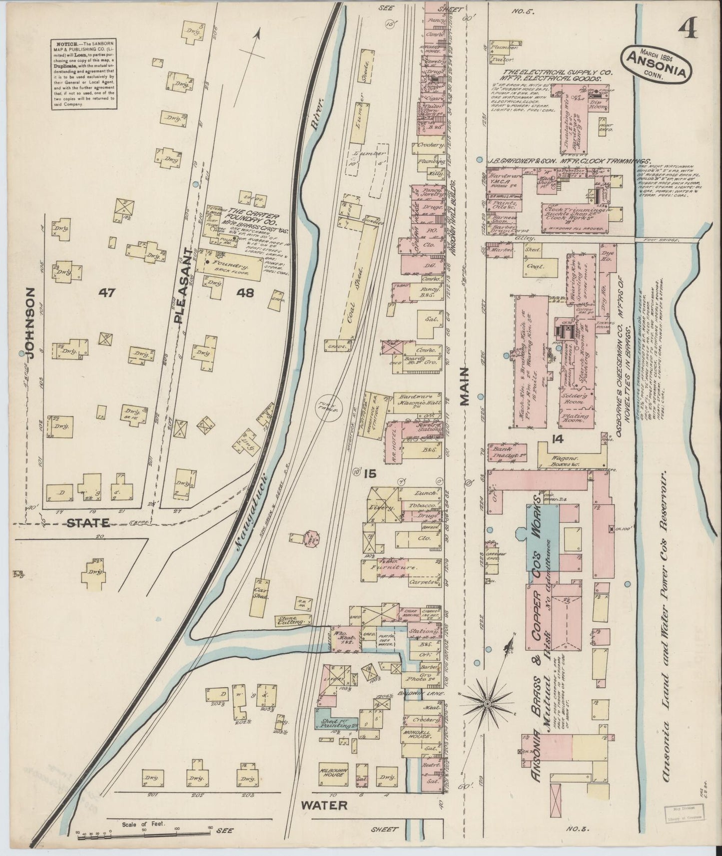 Sanborn Fire Insurance Map from Ansonia, New Haven County, Connecticut (1884), Sheet #0004 - Historic Sanborn Fire Insurance Map Print, vintage old map wall art, antique decor, genealogy gift, Connecticut Connecticut map