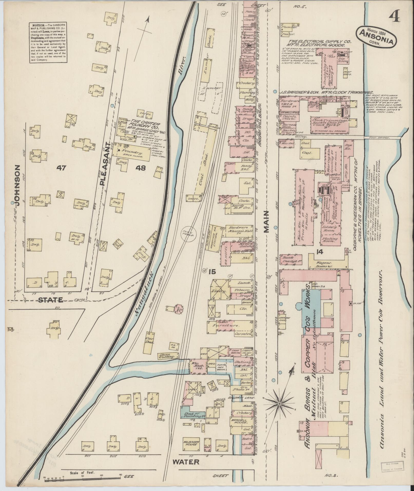 Sanborn Fire Insurance Map from Ansonia, New Haven County, Connecticut (1884), Sheet #0004 - Historic Sanborn Fire Insurance Map Print, vintage old map wall art, antique decor, genealogy gift, Connecticut Connecticut map