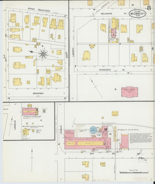 Sanborn Fire Insurance Map from McComb, Pike County, Mississippi (1904), Sheet #0008 - Historic Sanborn Fire Insurance Map Print, vintage old map wall art, antique decor, genealogy gift, Mississippi Mississippi map