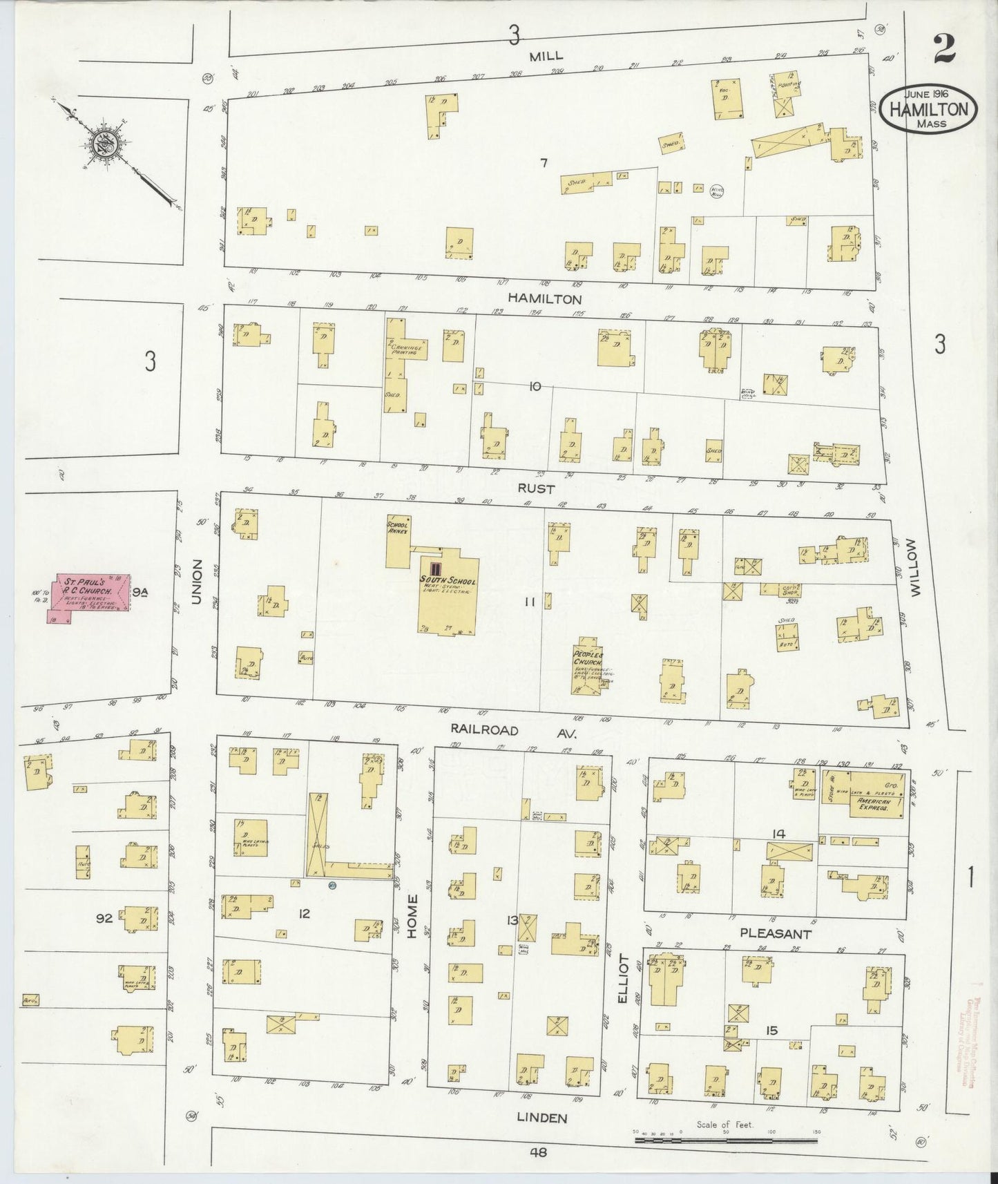 Sanborn Fire Insurance Map from Hamilton, Essex County, Massachusetts (1916), Sheet #0002 - Historic Sanborn Fire Insurance Map Print, vintage old map wall art, antique decor, genealogy gift, Massachusetts Massachusetts map