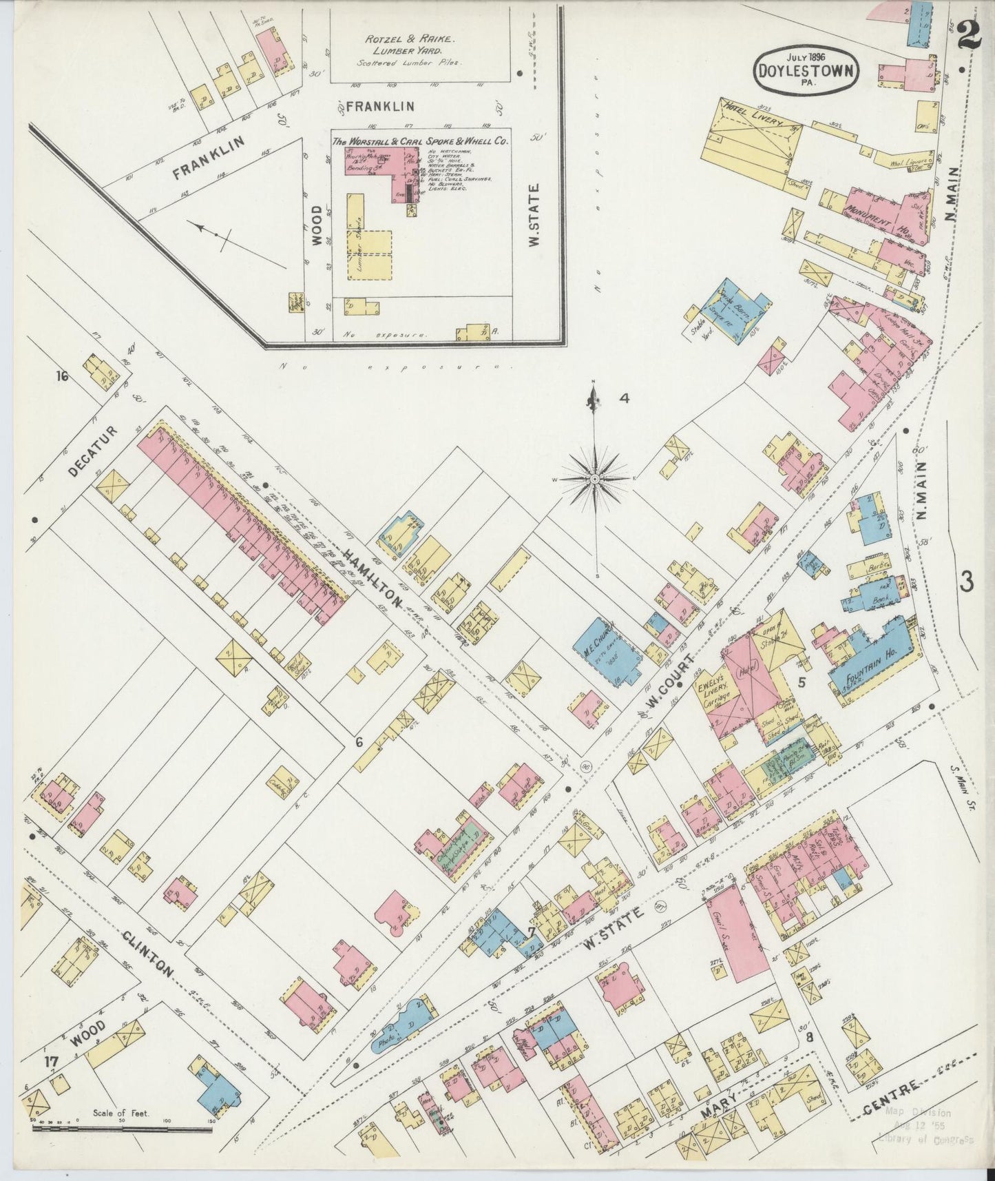 Sanborn Fire Insurance Map from Doylestown, Bucks County, Pennsylvania (1896), Sheet #0002 - Historic Sanborn Fire Insurance Map Print, vintage old map wall art, antique decor, genealogy gift, Pennsylvania Pennsylvania map