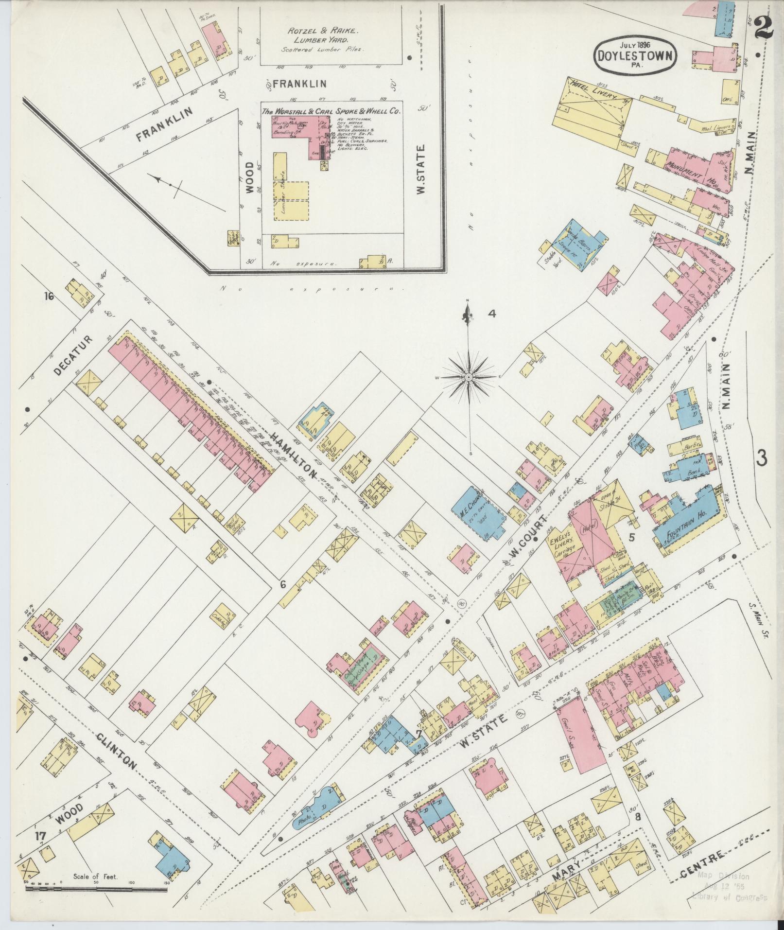 Sanborn Fire Insurance Map from Doylestown, Bucks County, Pennsylvania (1896), Sheet #0002 - Historic Sanborn Fire Insurance Map Print, vintage old map wall art, antique decor, genealogy gift, Pennsylvania Pennsylvania map