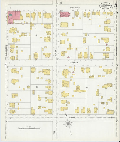 Sanborn Fire Insurance Map from Goldsboro, Wayne County, North Carolina (1901), Sheet #0003 - Complete Map Set gallery image, historic Sanborn map, vintage wall art, North Carolina North Carolina