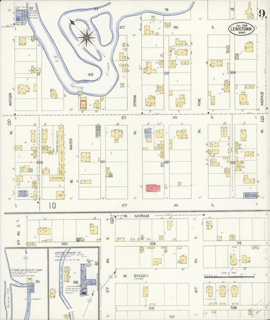 Sanborn Fire Insurance Map from Lewistown, Fergus County, Montana (1908), Sheet #0008 - Historic Sanborn Fire Insurance Map Print, vintage old map wall art, antique decor, genealogy gift, Montana Montana map
